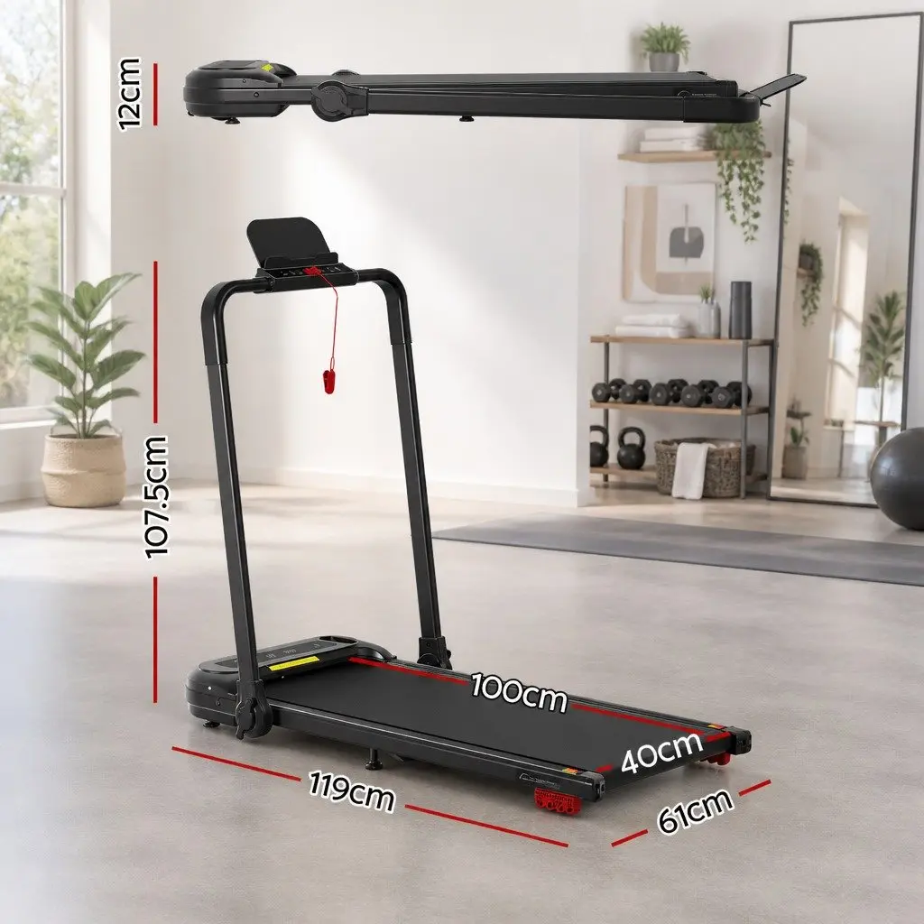 Electric Treadmill Walking Pad 3 Level Incline Foldable Home Gym Black