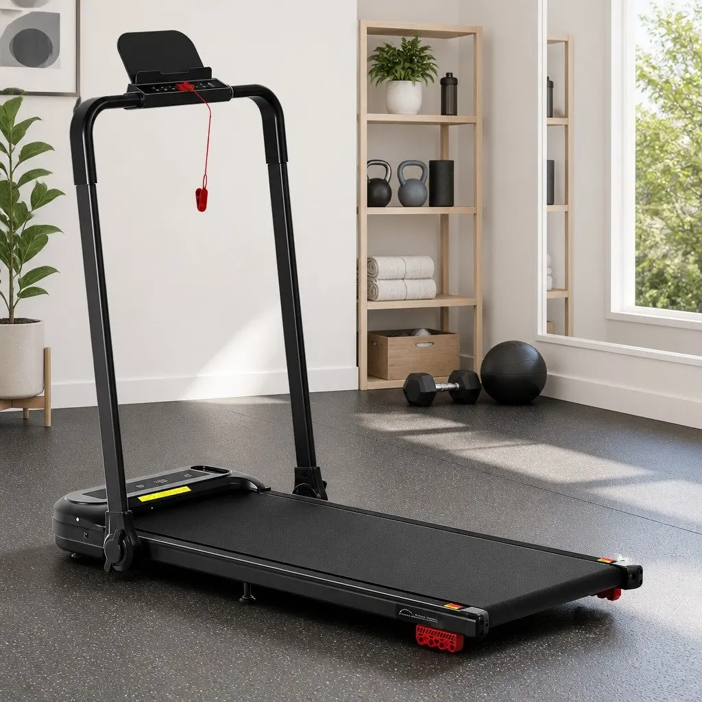 Electric Treadmill Walking Pad 3 Level Incline Foldable Home Gym Black