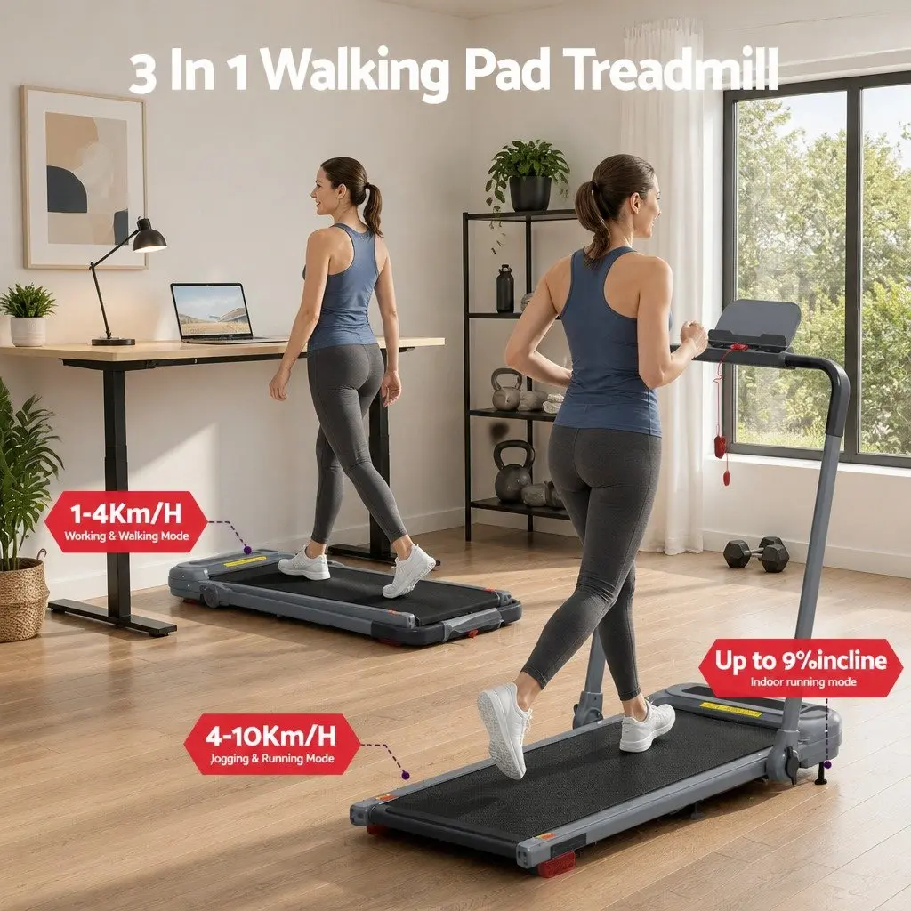 Electric Treadmill Walking Pad Compact Foldable 3-Level Incline Grey