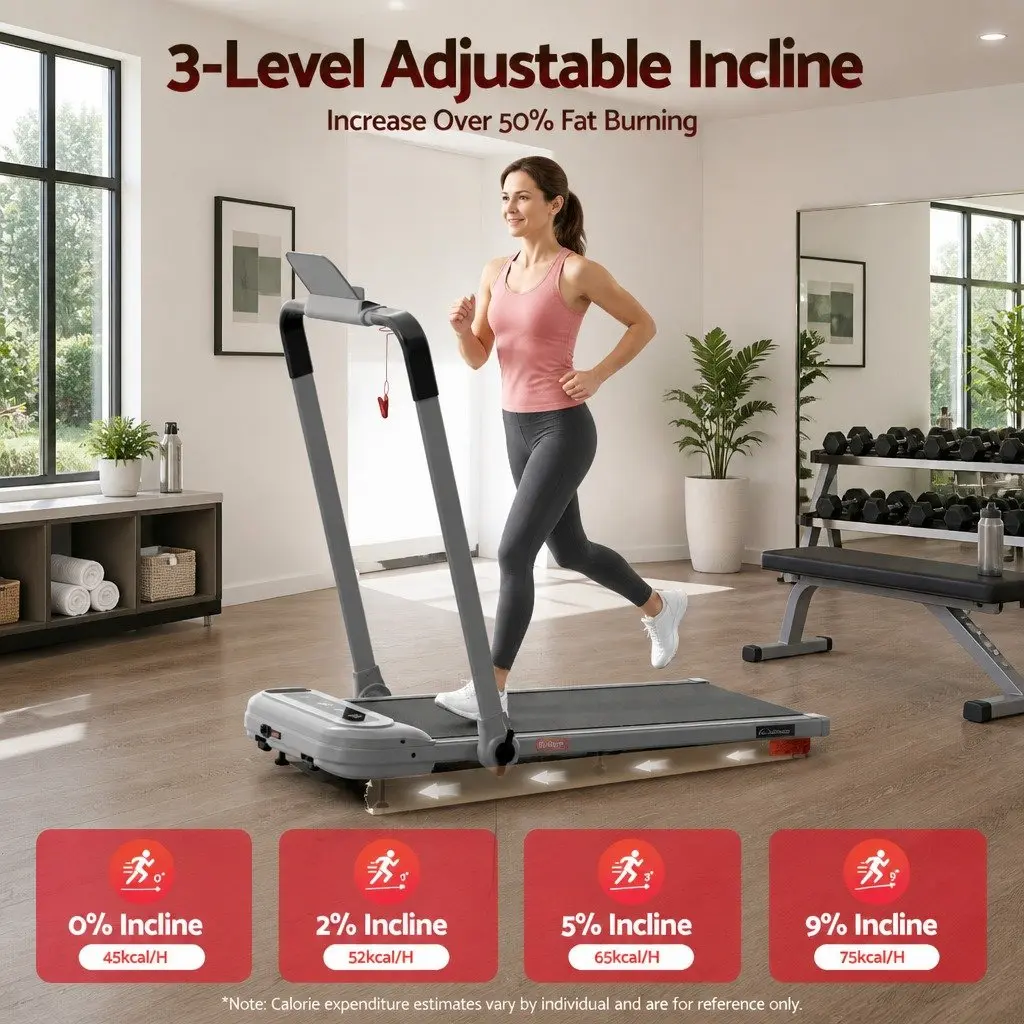 Electric Treadmill Walking Pad Compact Foldable 3-Level Incline Grey
