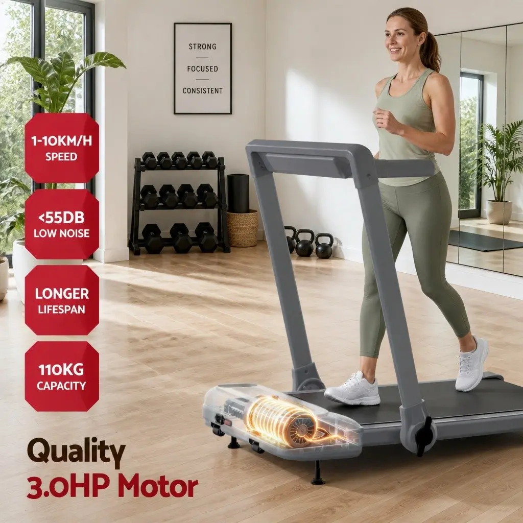 Electric Treadmill Walking Pad Compact Foldable 3-Level Incline Grey