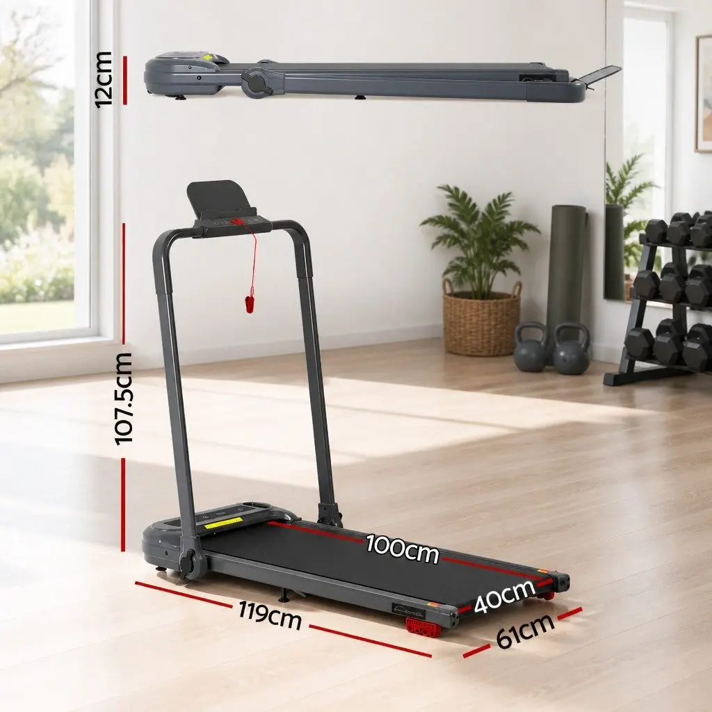 Electric Treadmill Walking Pad Compact Foldable 3-Level Incline Grey