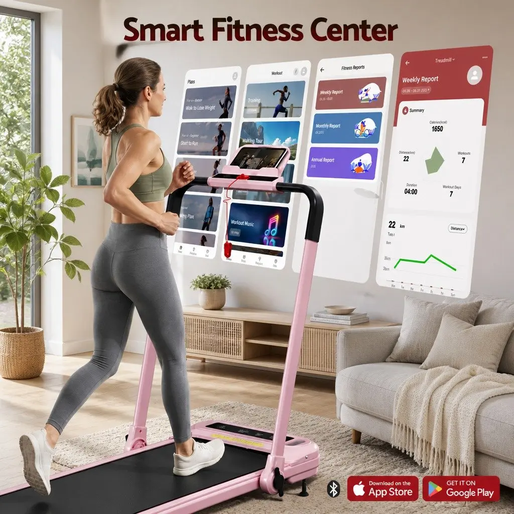 Electric Treadmill Walking Pad 3-Level Incline Foldable Home Gym Pink