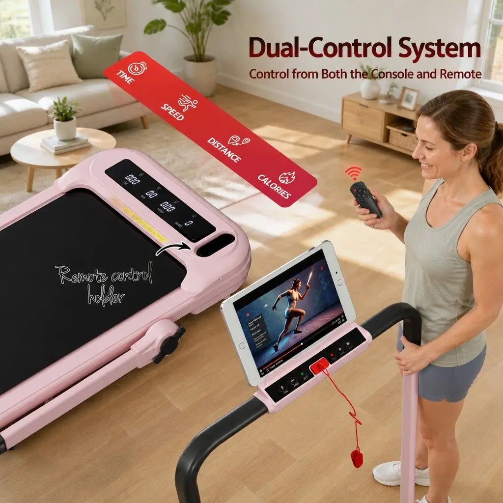 Electric Treadmill Walking Pad 3-Level Incline Foldable Home Gym Pink