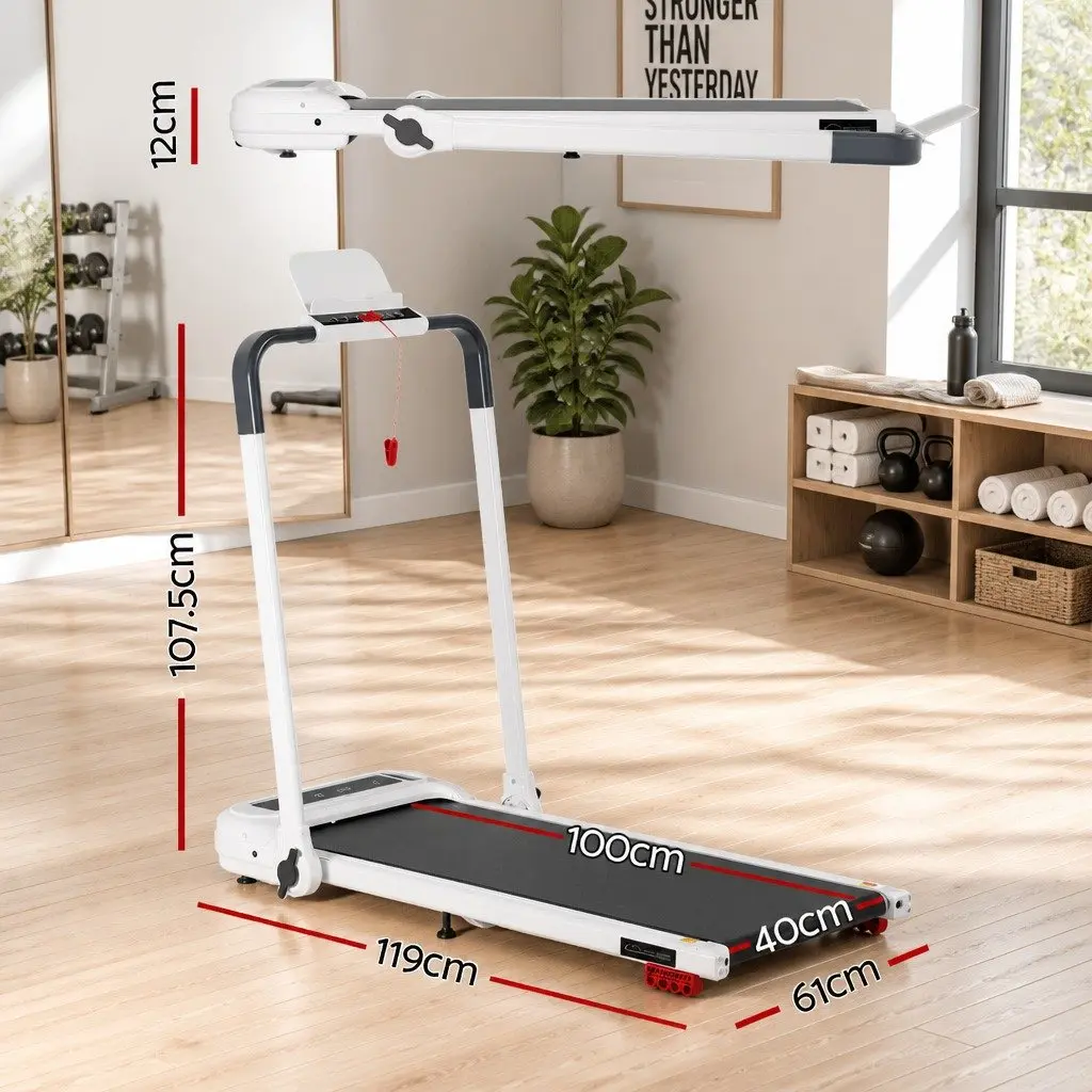 Electric Treadmill Walking Pad Home Gym 3 Level Incline Foldable White