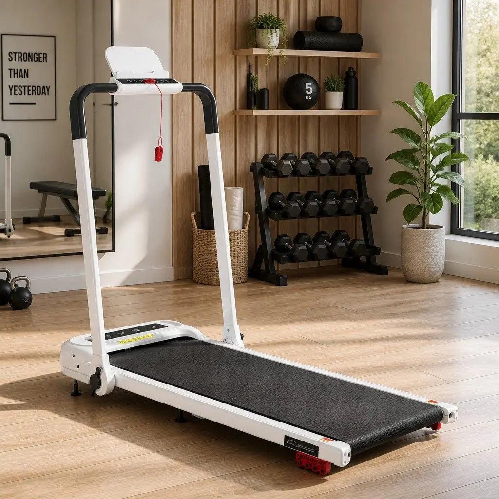 Electric Treadmill Walking Pad Home Gym 3 Level Incline Foldable White