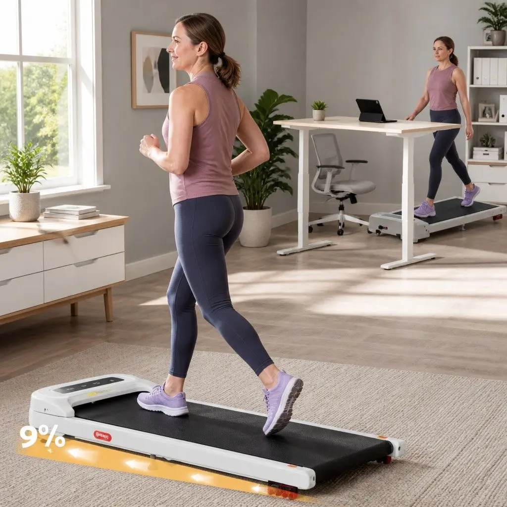 Electric Walking Pad Treadmill 3 Level Incline Under Desk Home Gym White Compact