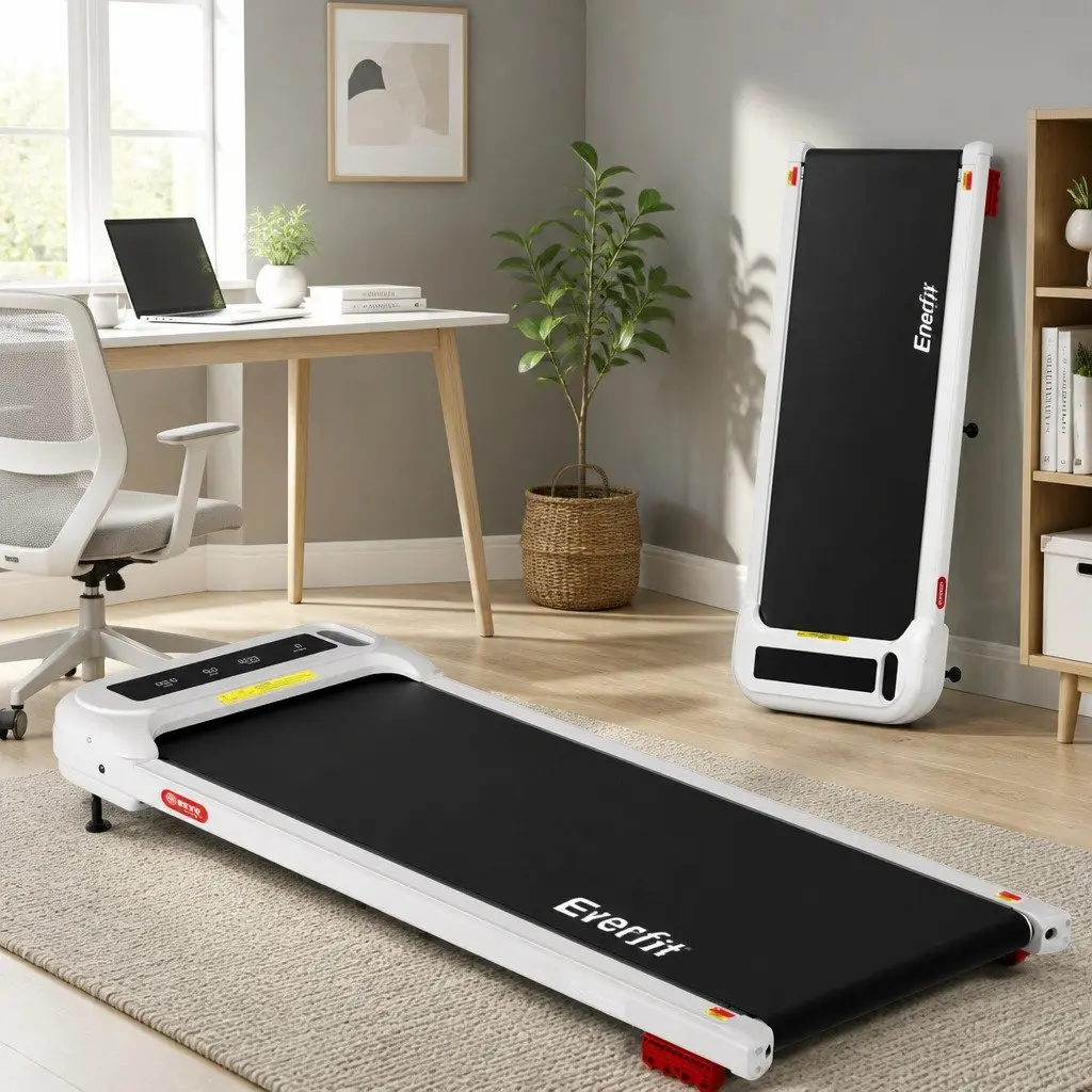 Electric Treadmill Walking Pad Under Desk 3 Level Incline Compact White