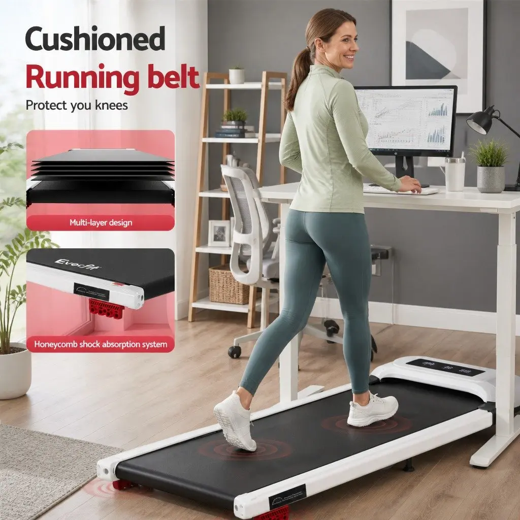Electric Treadmill Walking Pad Under Desk 3 Level Incline Compact White