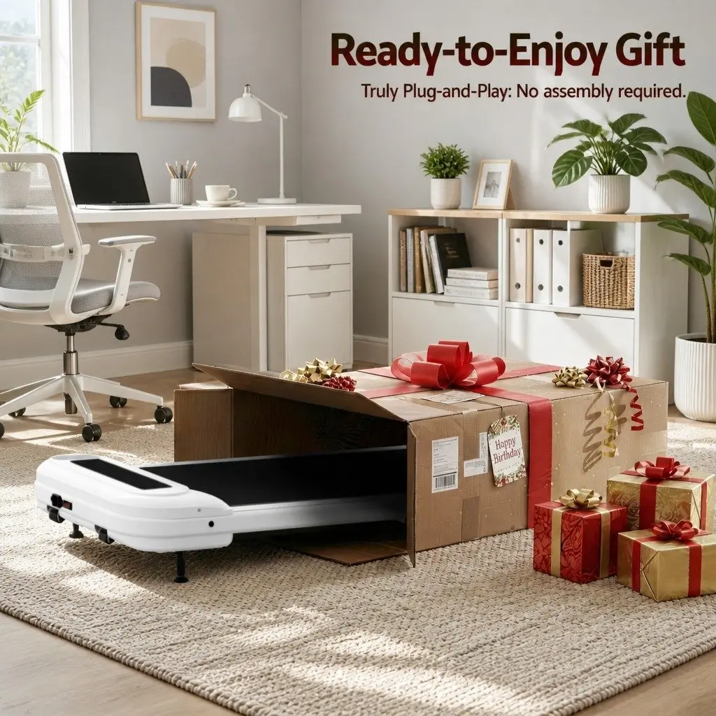 Electric Treadmill Walking Pad Under Desk 3 Level Incline Compact White