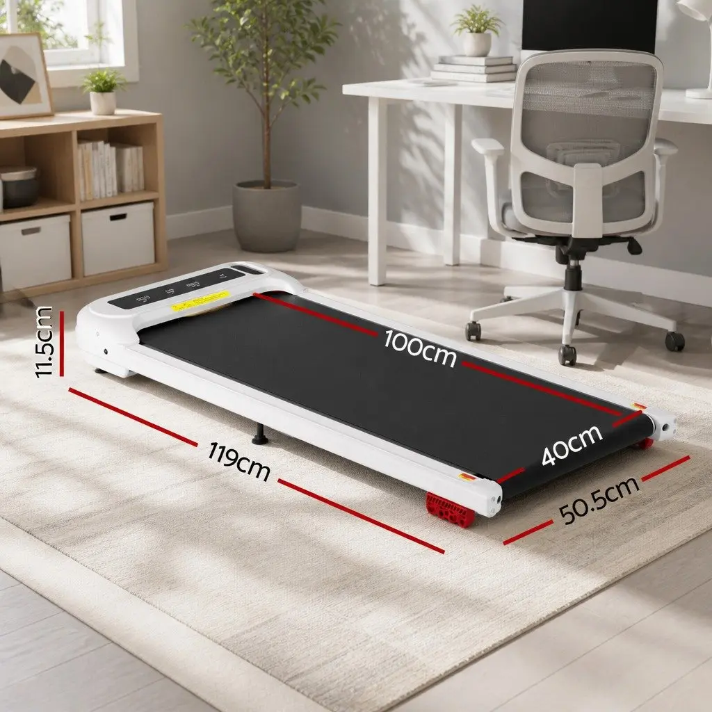 Electric Treadmill Walking Pad Under Desk 3 Level Incline Compact White