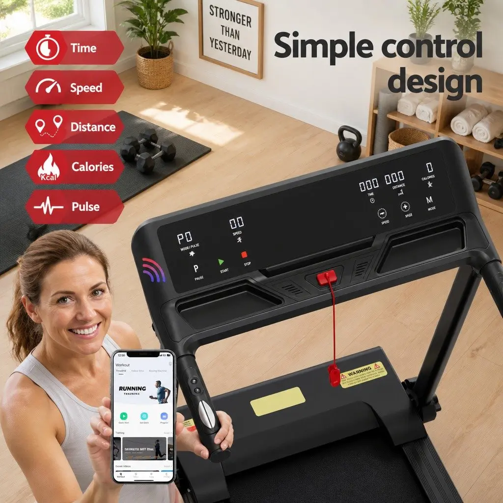Electric Treadmill Foldable Home Gym Fitness Machine 12 Programs Black 145cm x 74cm x 107.5cm