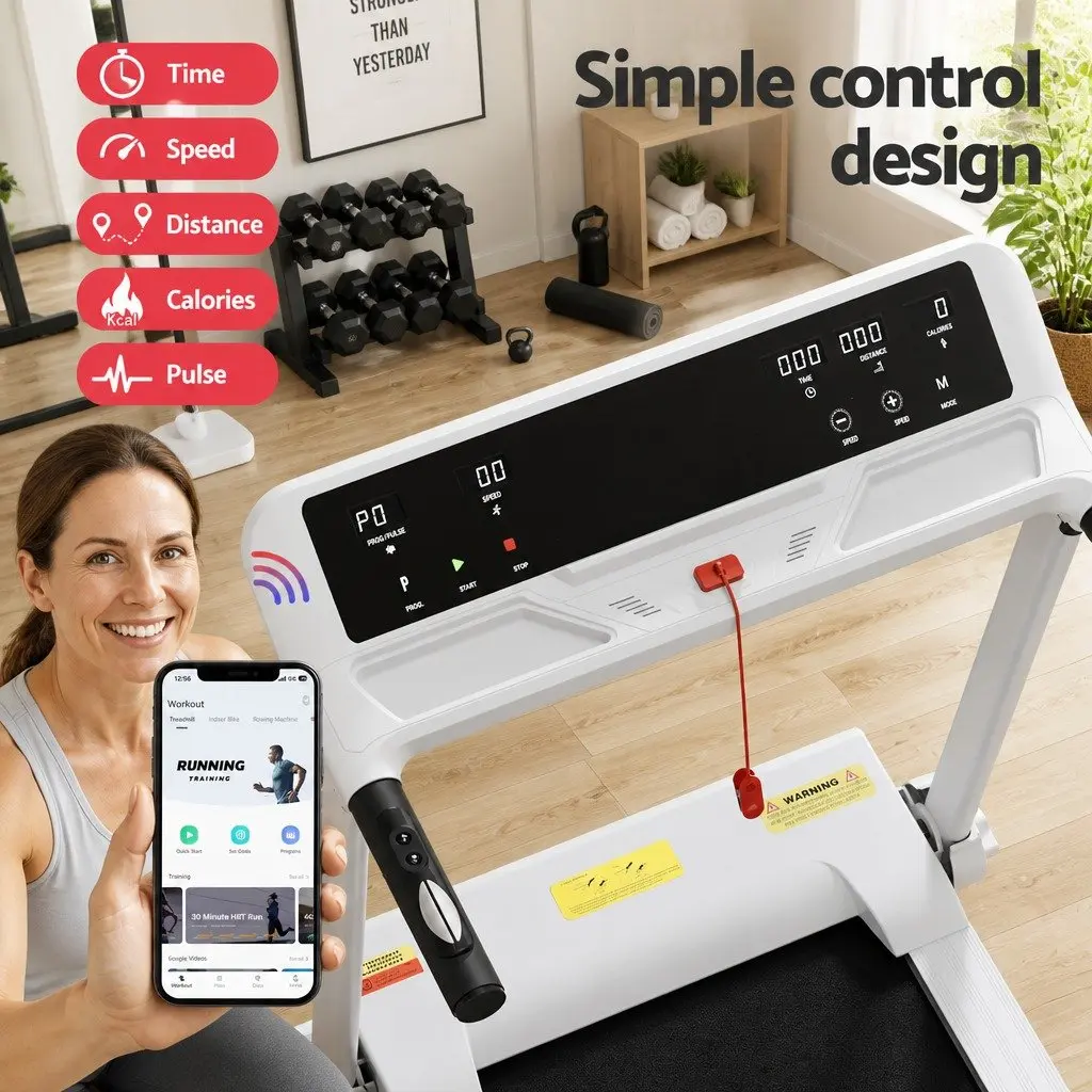 Electric Treadmill Home Gym Fitness Machine 12 Programs 145cm x 74cm White