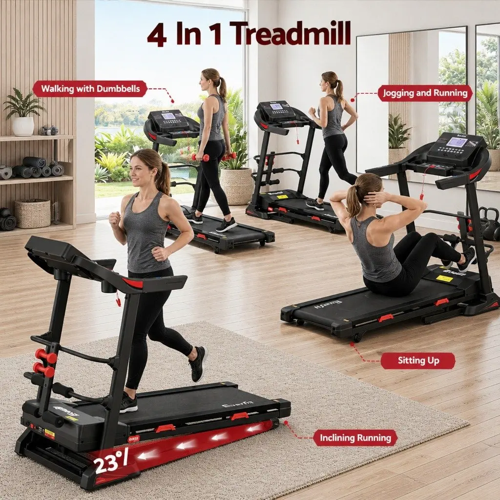 Electric Treadmill Home Fitness Machine 164cm x 75cm x 130cm Black with Sit-Up Bar