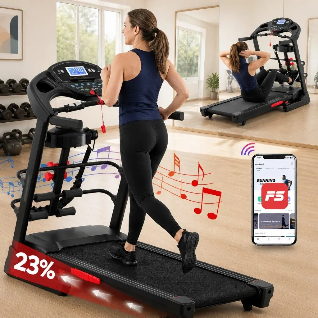Electric Treadmill Fitness Exercise Machine Foldable with Massager Belt Black