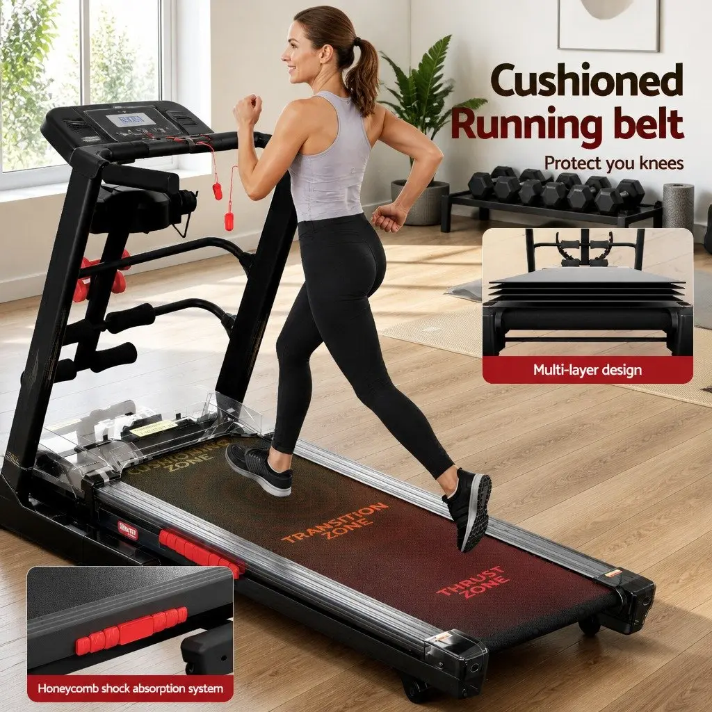 Electric Treadmill Fitness Exercise Machine Foldable with Massager Belt Black