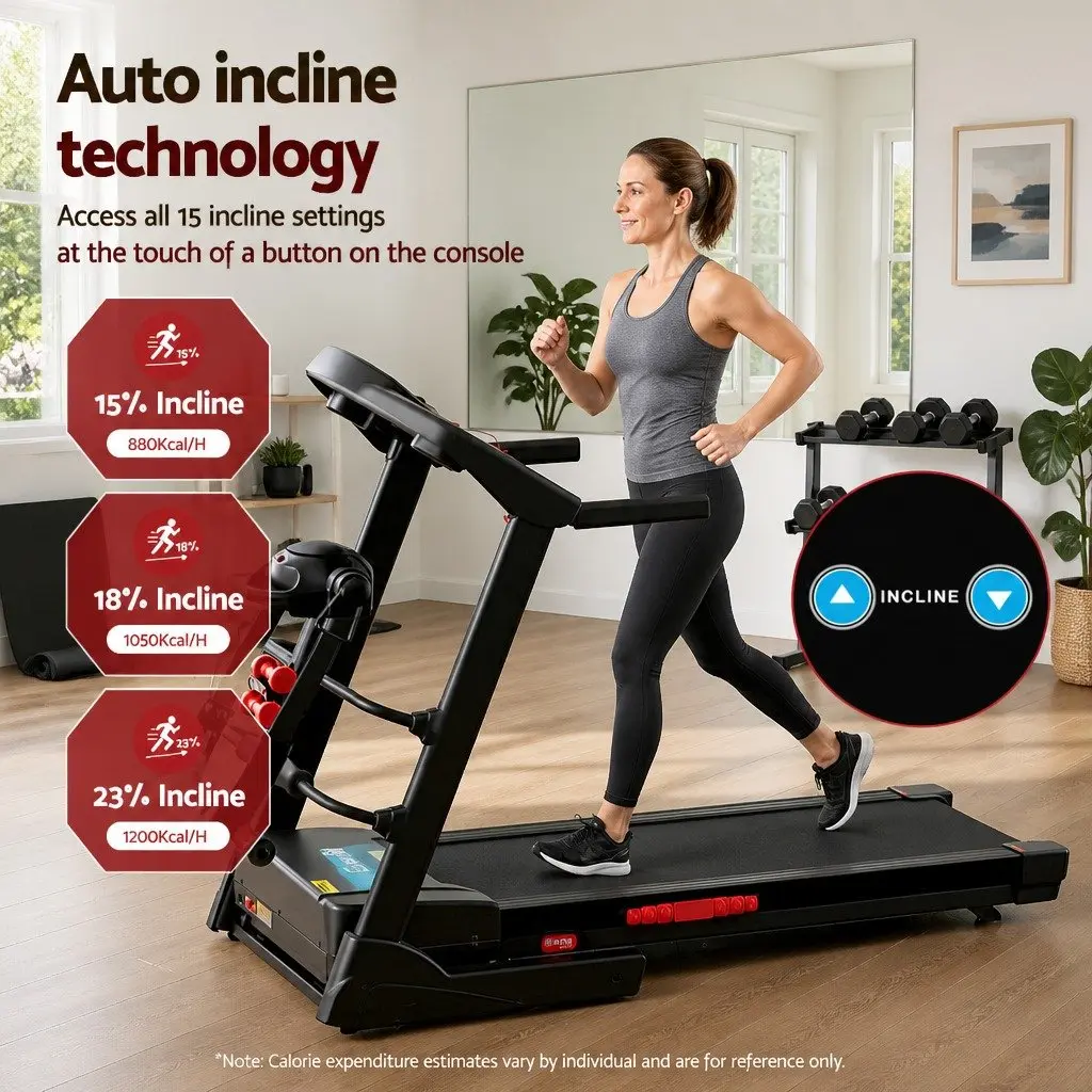 Electric Treadmill Fitness Exercise Machine Foldable with Massager Belt Black
