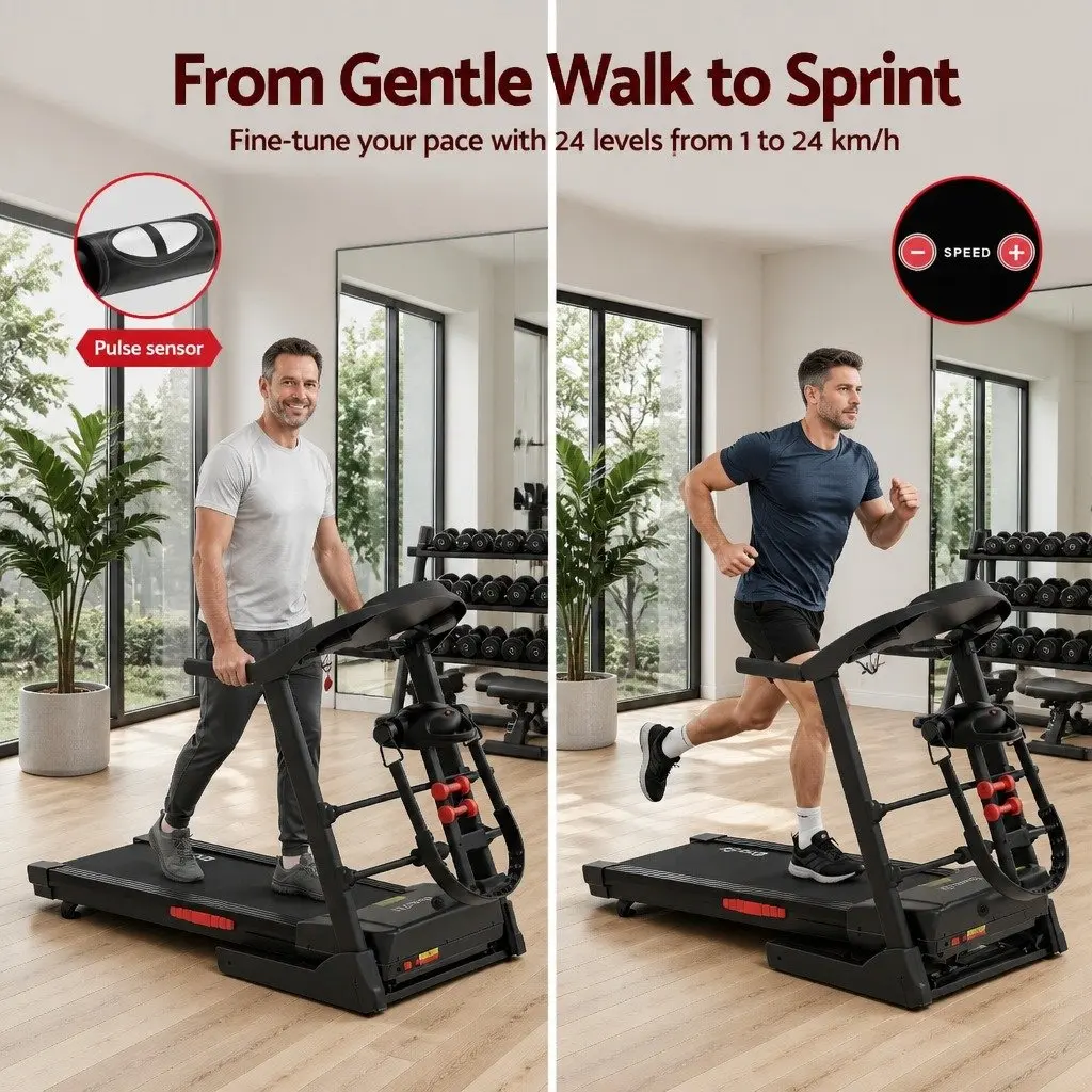Electric Treadmill Fitness Exercise Machine Foldable with Massager Belt Black