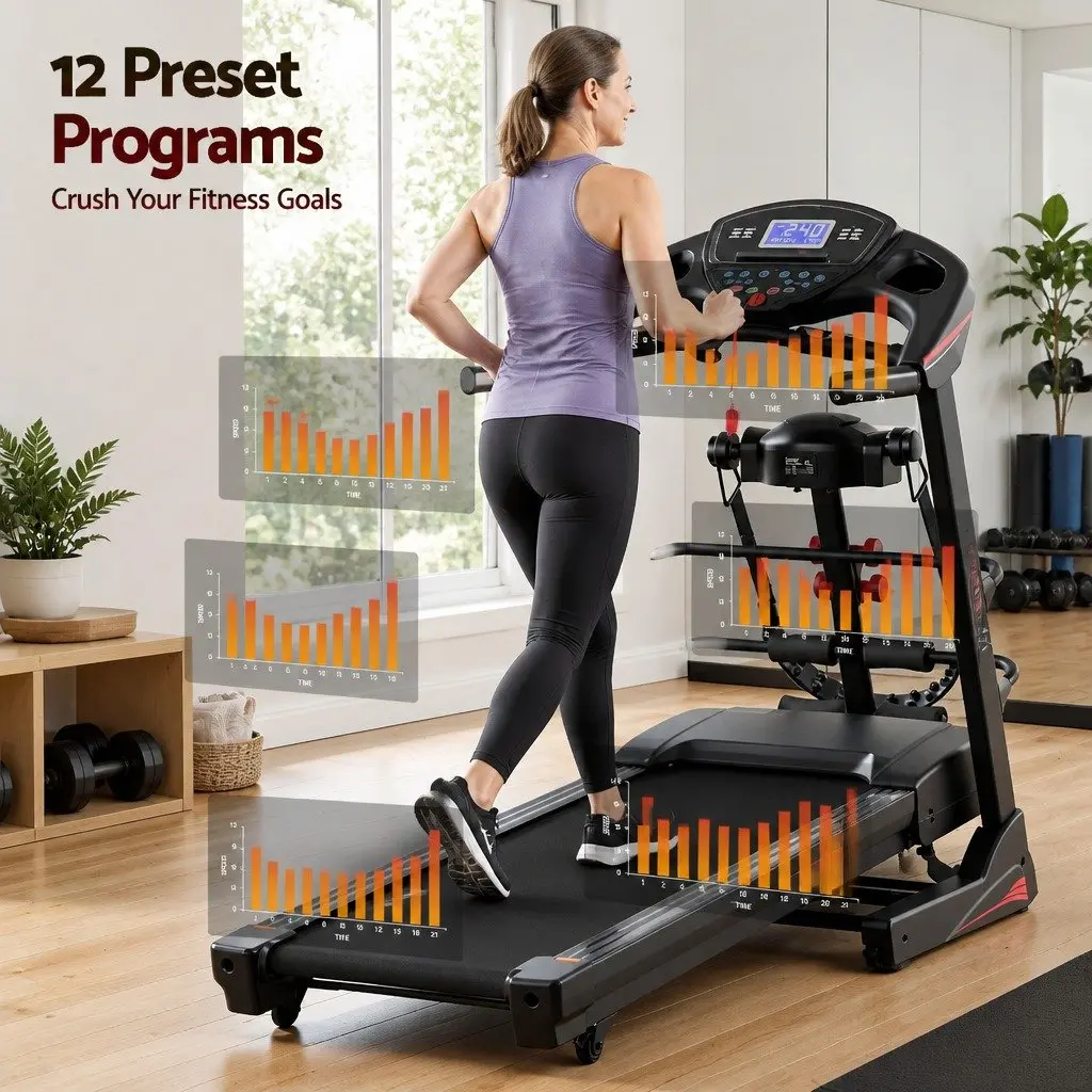 Electric Treadmill Fitness Exercise Machine Foldable with Massager Belt Black