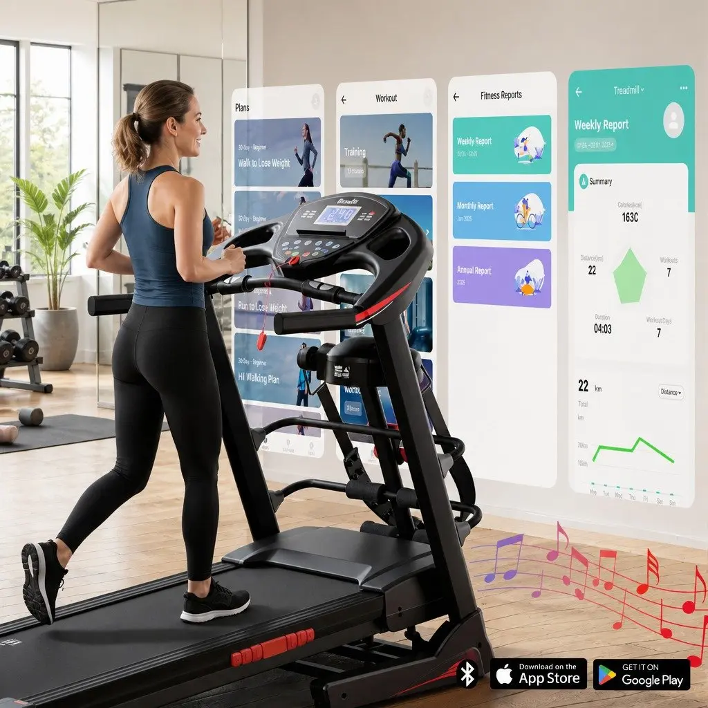 Electric Treadmill Fitness Exercise Machine Foldable with Massager Belt Black