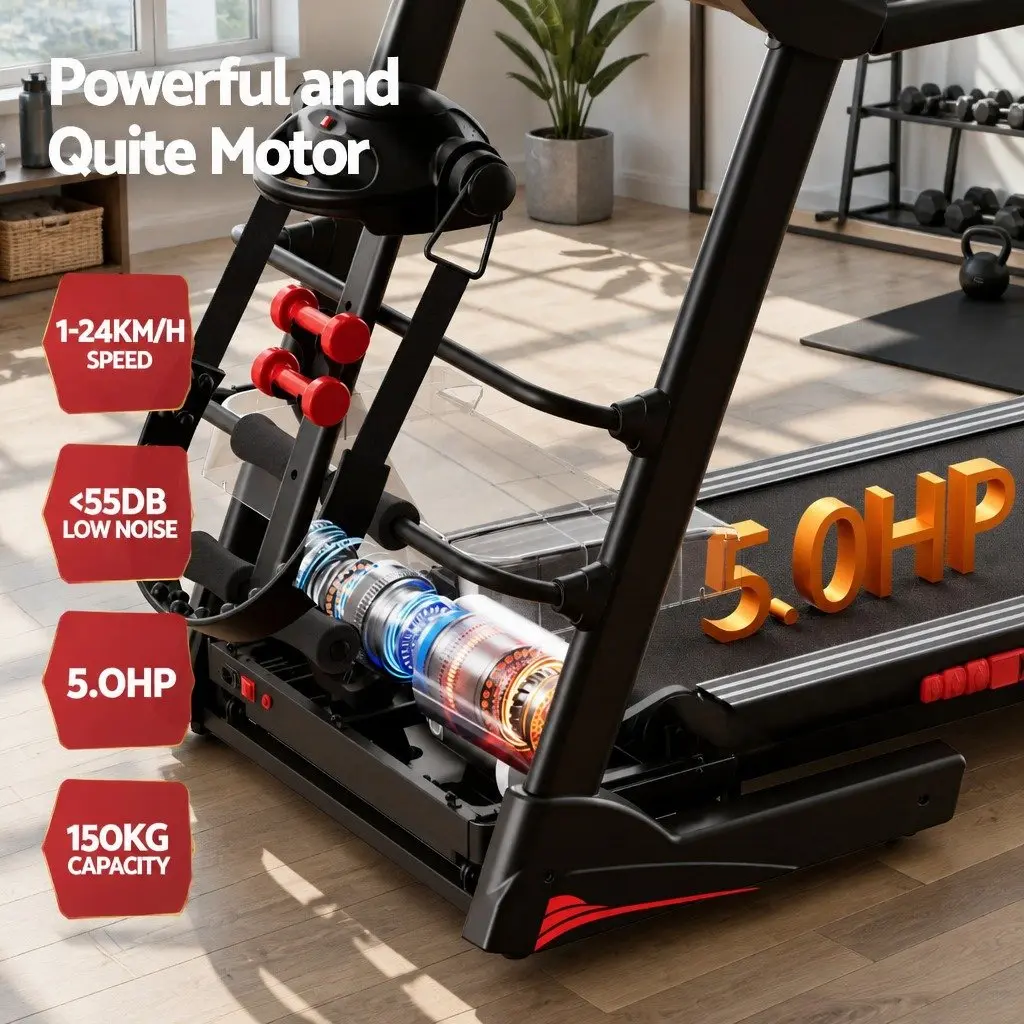 Electric Treadmill Fitness Exercise Machine Foldable with Massager Belt Black