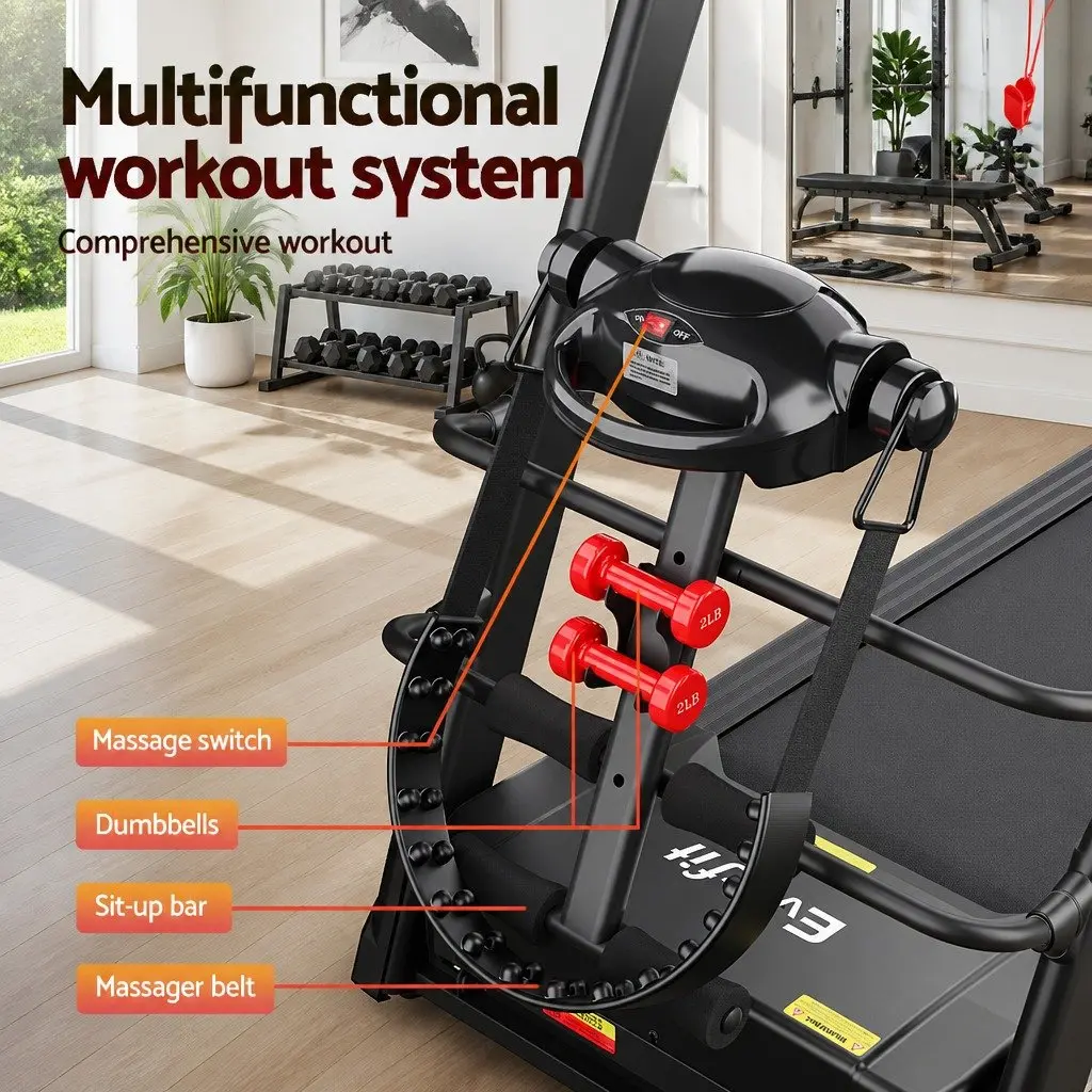 Electric Treadmill Fitness Exercise Machine Foldable with Massager Belt Black