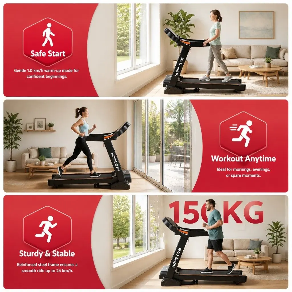 Electric Treadmill Home Fitness Automatic Incline 12 Programs Black