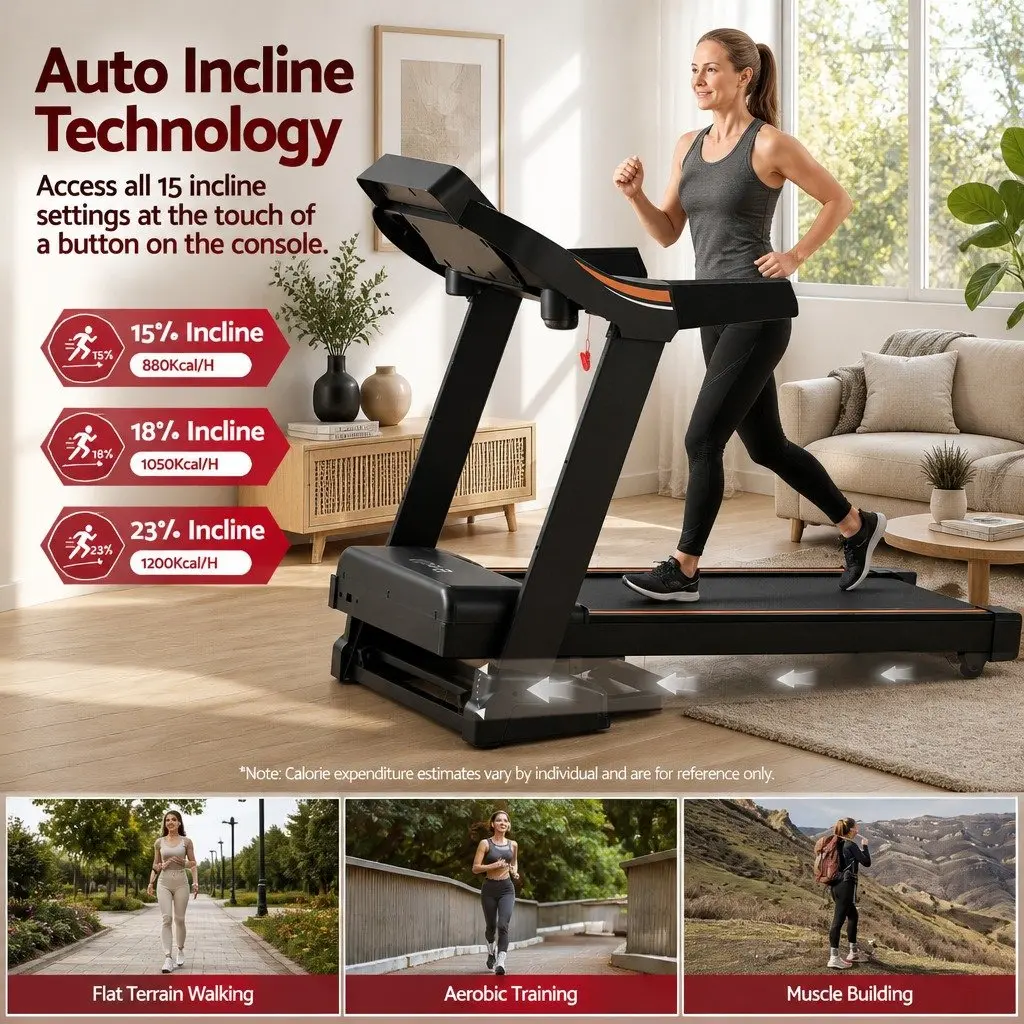 Electric Treadmill Home Fitness Automatic Incline 12 Programs Black