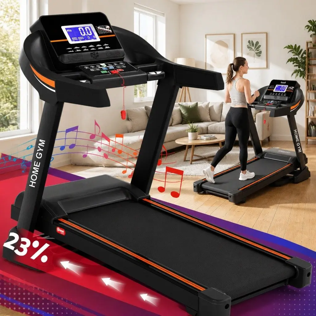 Electric Treadmill Home Fitness Automatic Incline 12 Programs Black