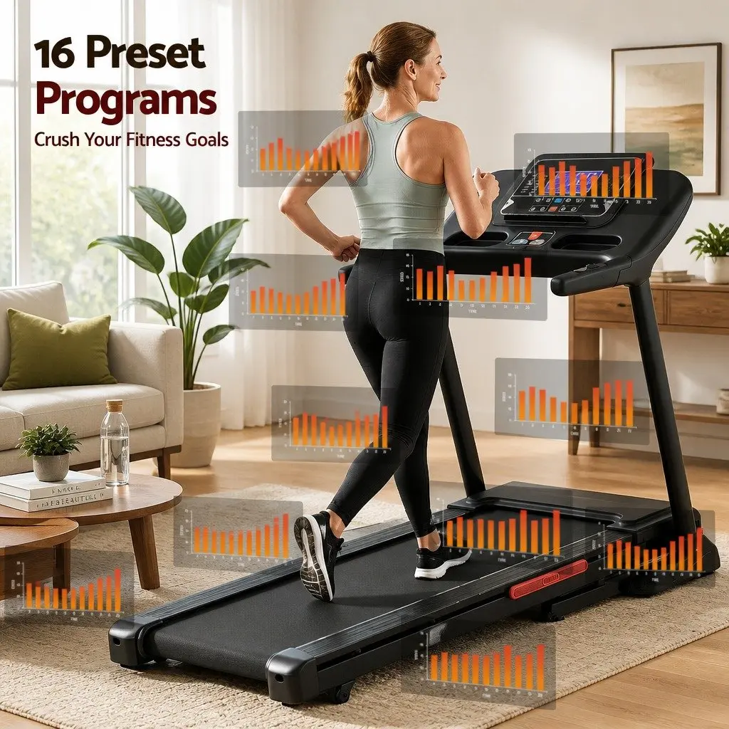 Electric Treadmill Home Gym Fitness Exercise Machine 16 Programs 15 Level Auto Incline Black