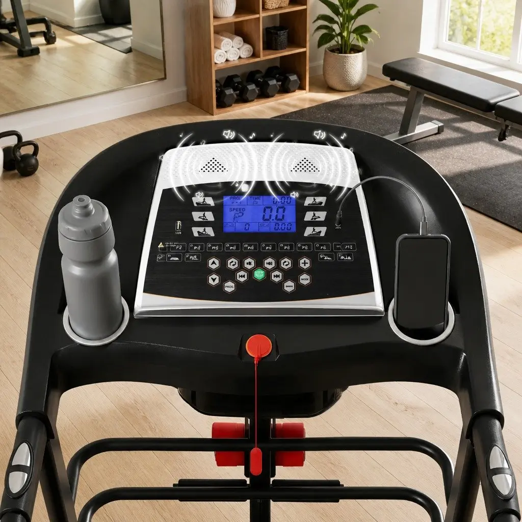 Electric Treadmill Home Gym Fitness Machine with Massager Sit-up Bar Dumbbells Black and White 155cm x 69.5cm x 130cm
