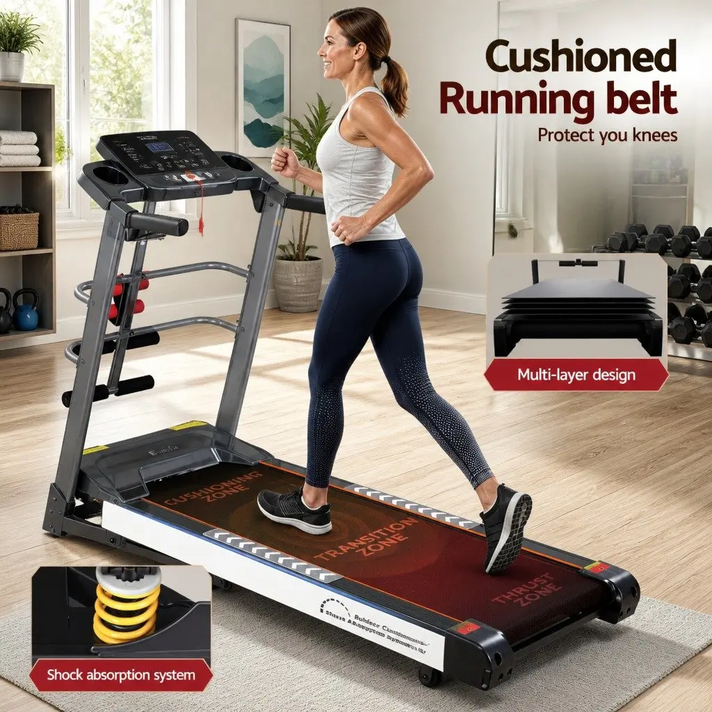 Electric Treadmill Home Gym Fitness Machine with Massager Sit-up Bar Dumbbells Black and White 155cm x 69.5cm x 130cm