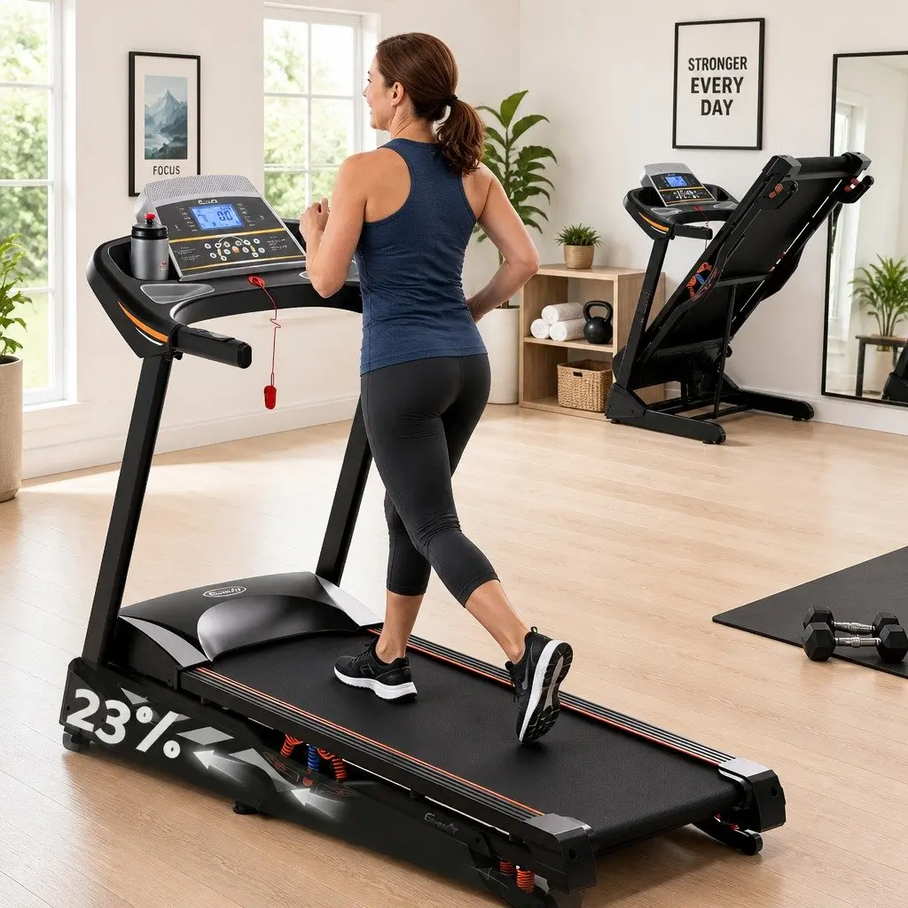 Electric Treadmill Home Gym Fitness Machine Auto Incline 18 Speed 480mm Black