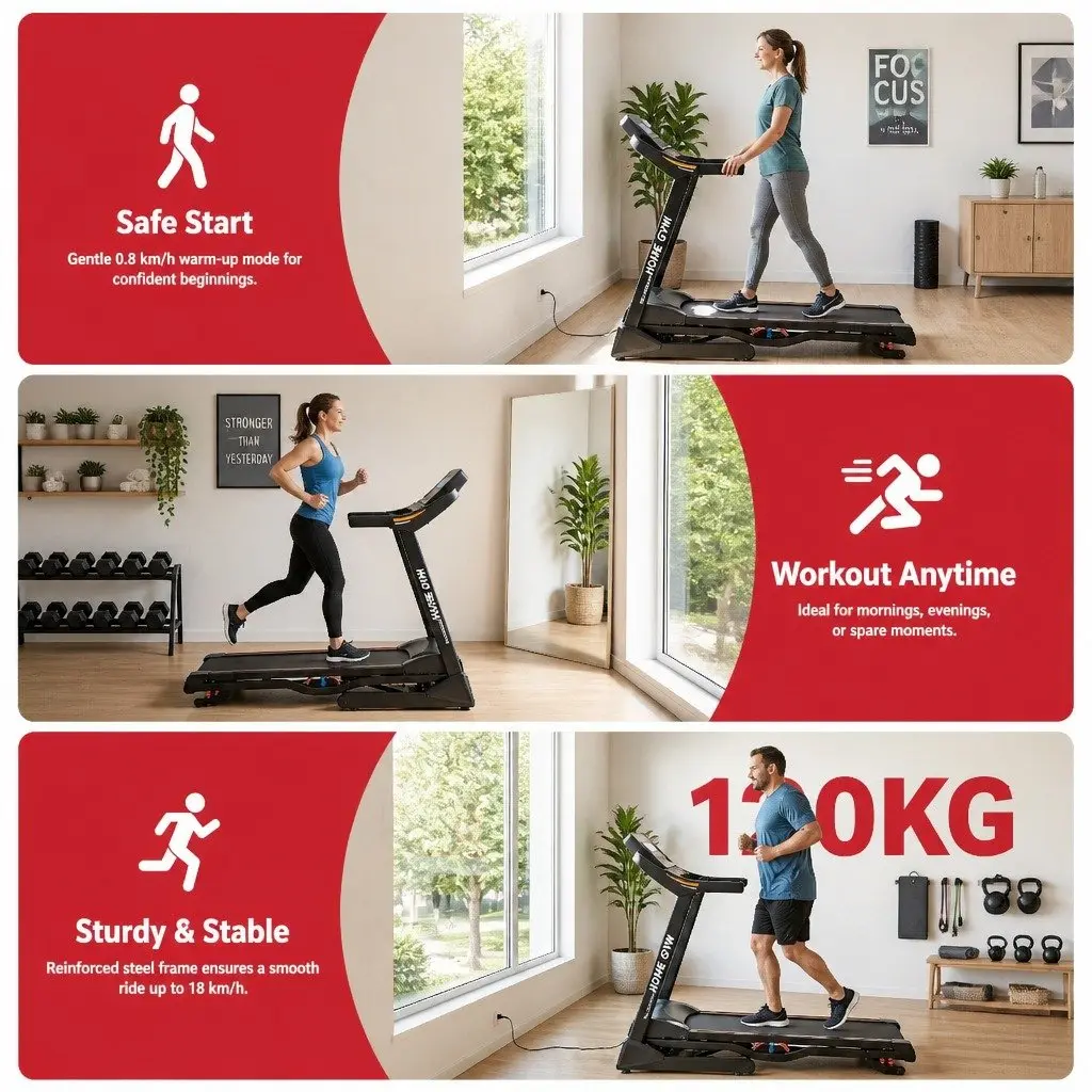 Electric Treadmill Home Gym Fitness Machine Auto Incline 18 Speed 480mm Black
