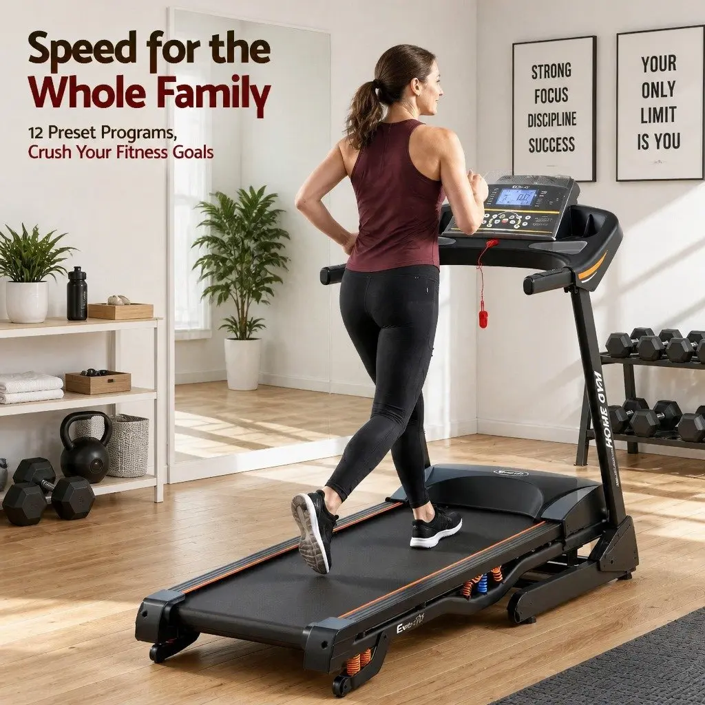 Electric Treadmill Home Gym Fitness Machine Auto Incline 18 Speed 480mm Black
