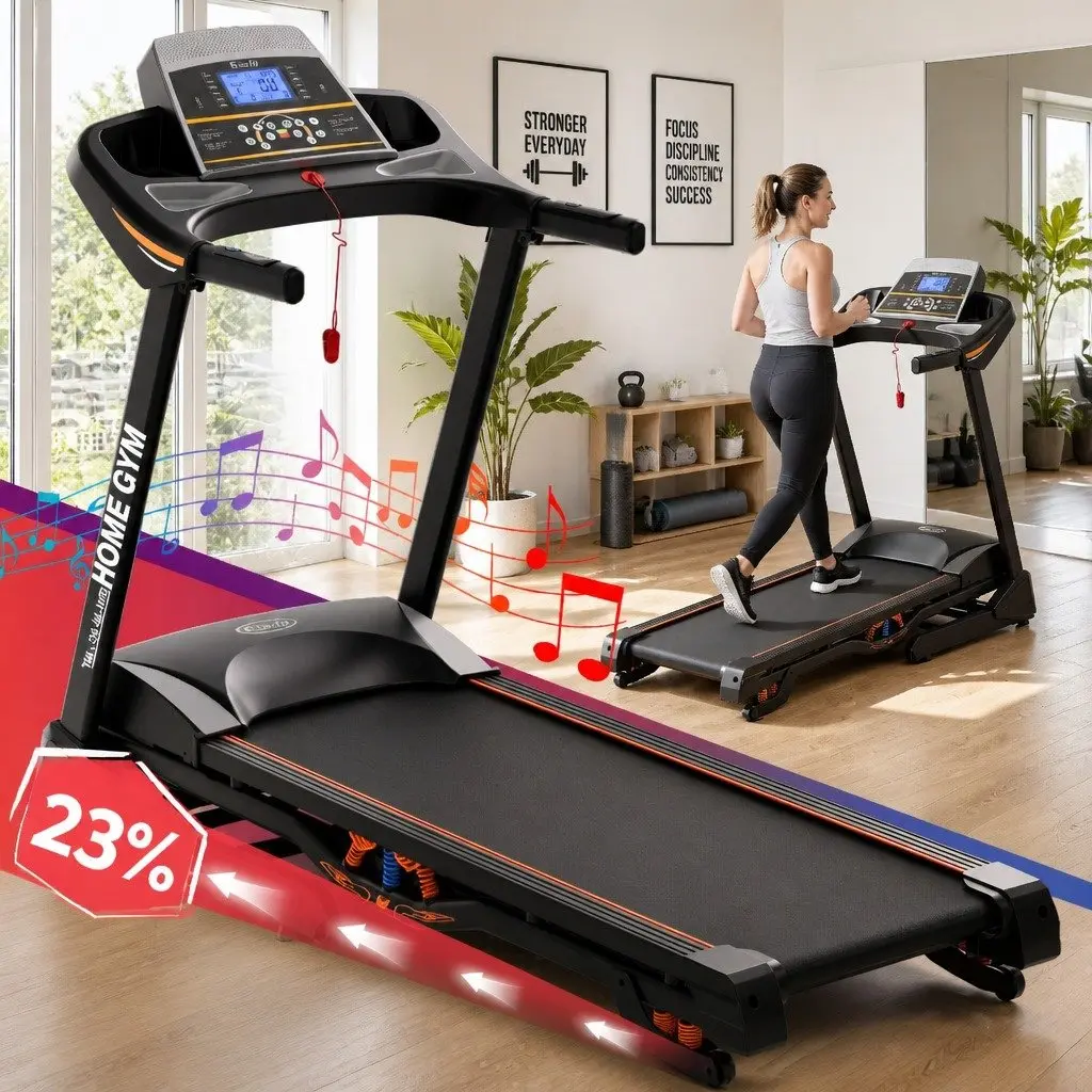 Electric Treadmill Home Gym Fitness Machine Auto Incline 18 Speed 480mm Black