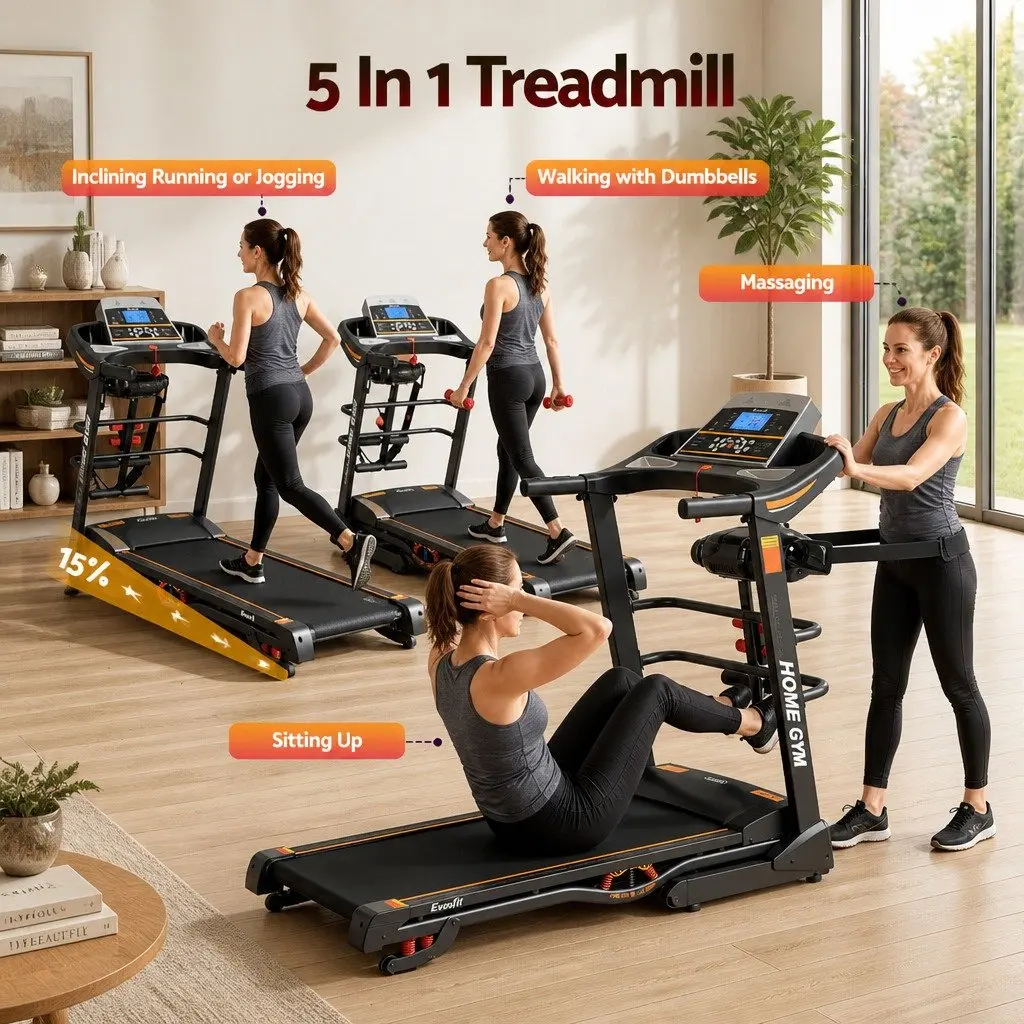 Electric Treadmill Home Gym Fitness Machine 18 Speed 5 Inch LCD Display Black