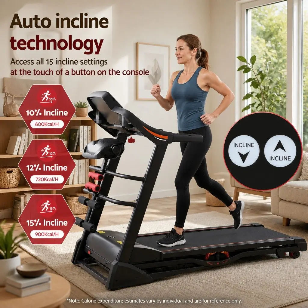 Electric Treadmill Home Gym Fitness Machine 18 Speed 5 Inch LCD Display Black