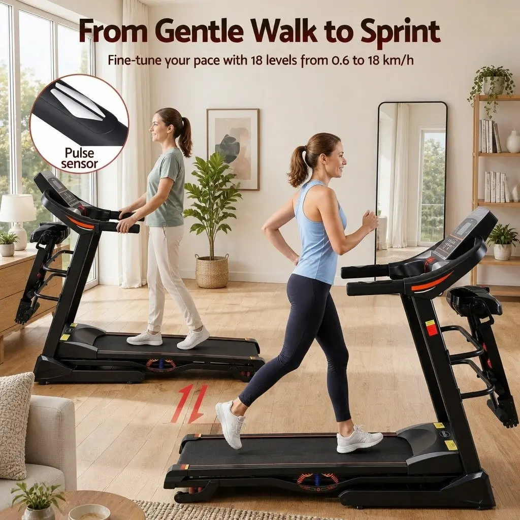 Electric Treadmill Home Gym Fitness Machine 18 Speed 5 Inch LCD Display Black