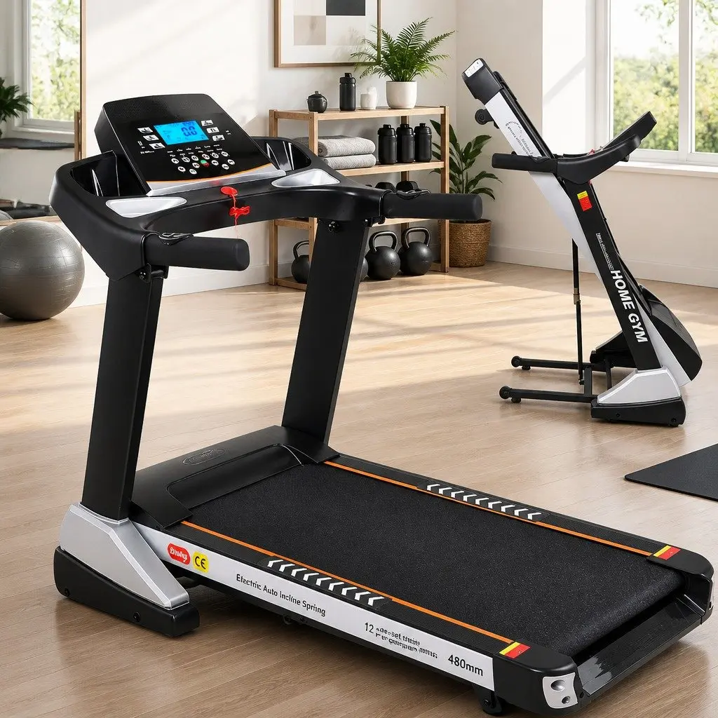 Electric Treadmill Home Gym Fitness Exercise Compact 18 Speed Levels 15 Incline Black and White