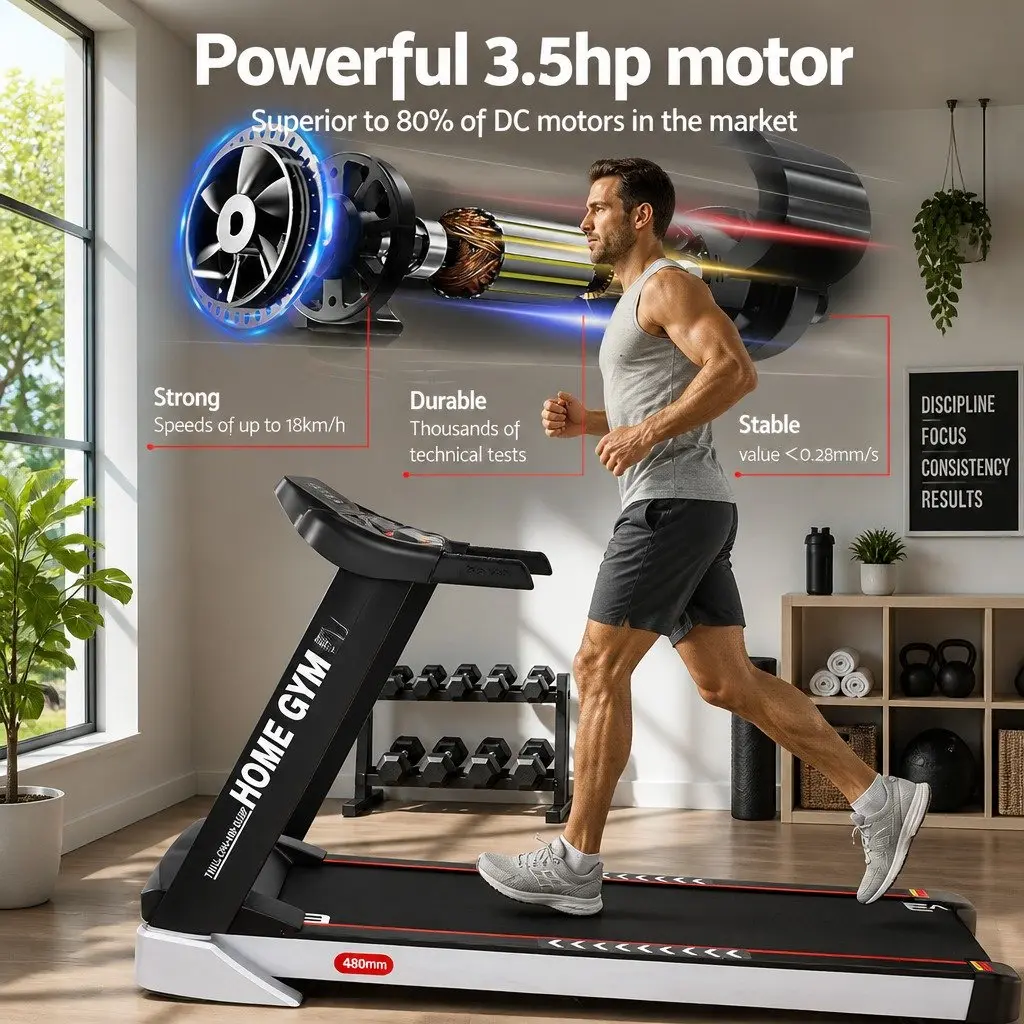 Electric Treadmill Home Gym Fitness Exercise Compact 18 Speed Levels 15 Incline Black and White