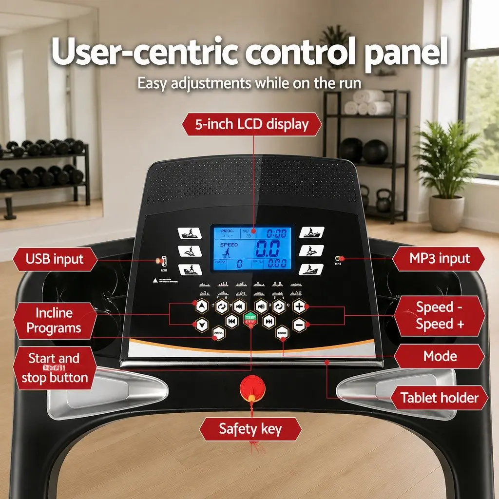 Electric Treadmill Home Gym Fitness Exercise Compact 18 Speed Levels 15 Incline Black and White
