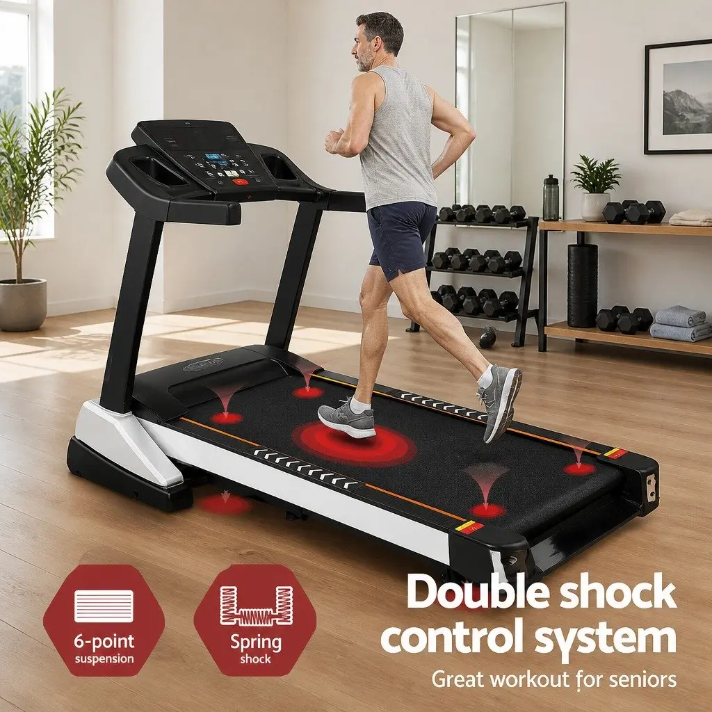 Electric Treadmill Home Gym Fitness Exercise Compact 18 Speed Levels 15 Incline Black and White