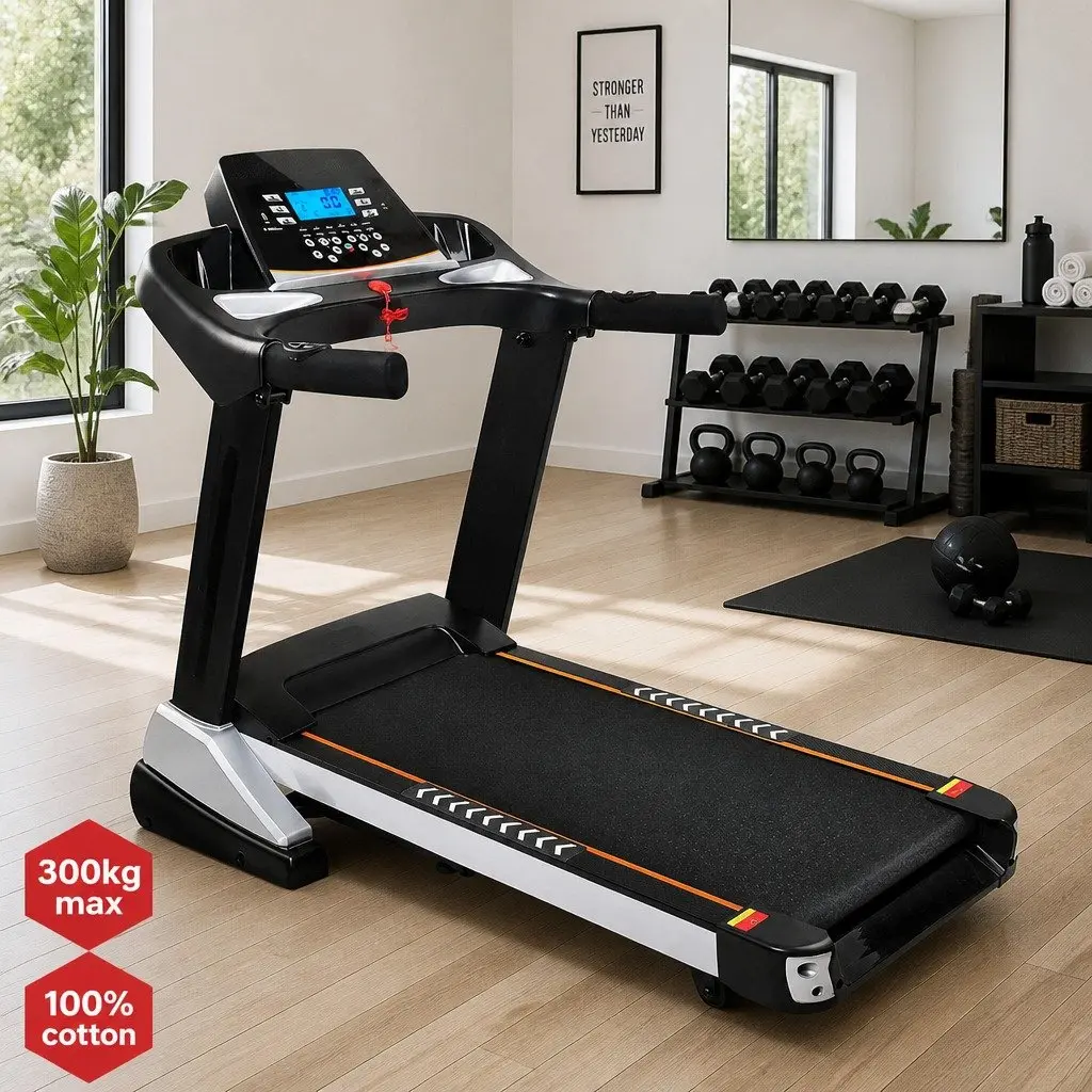 Electric Treadmill Home Gym Fitness Exercise Compact 18 Speed Levels 15 Incline Black and White