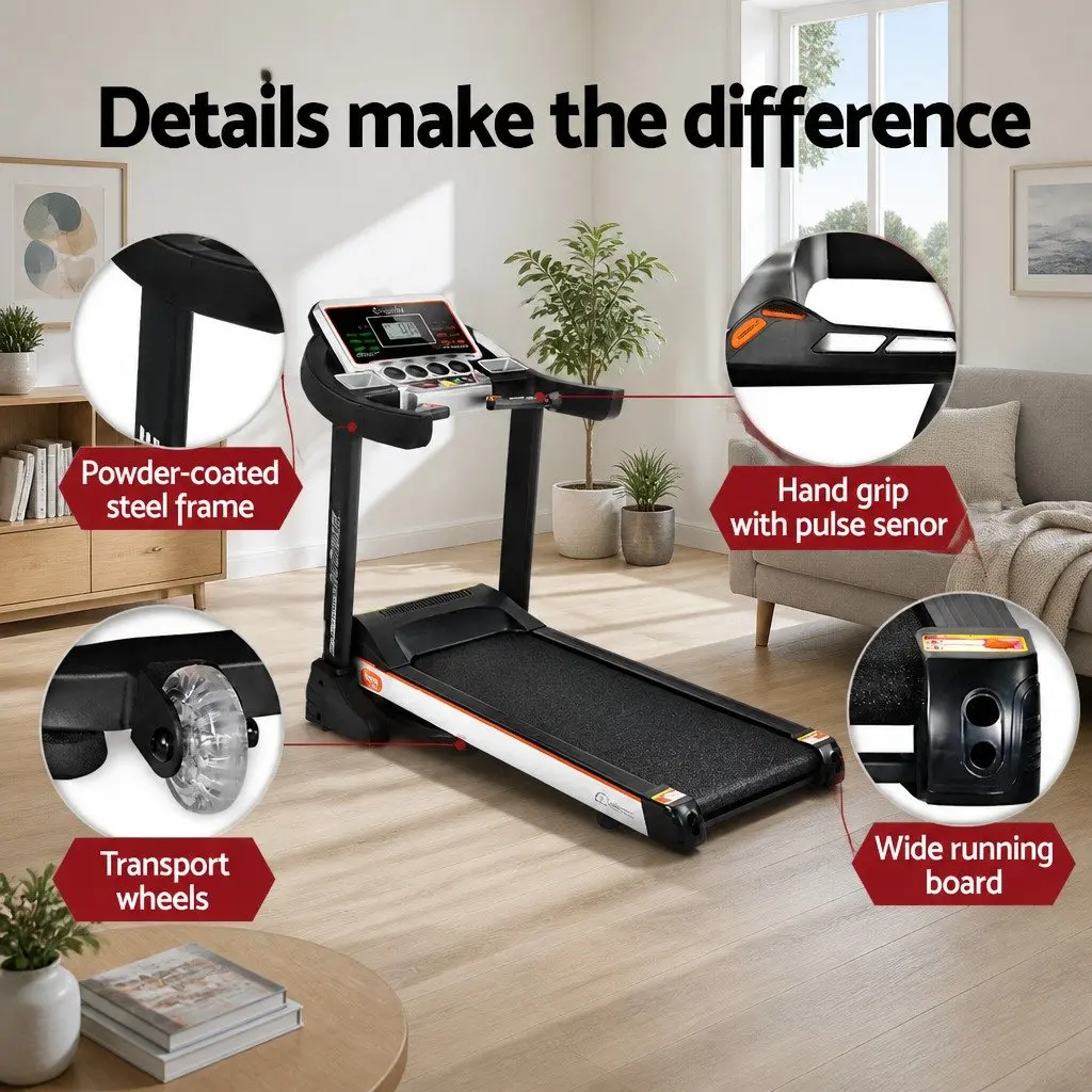 Electric Treadmill Home Gym Fitness Exercise Machine 450mm Running Belt Black