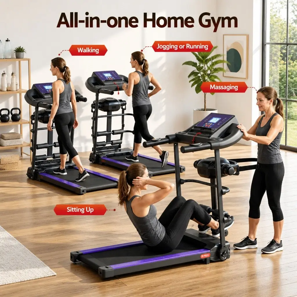 Electric Treadmill Home Fitness Exercise Machine 1215cm x 52cm x 110cm Black
