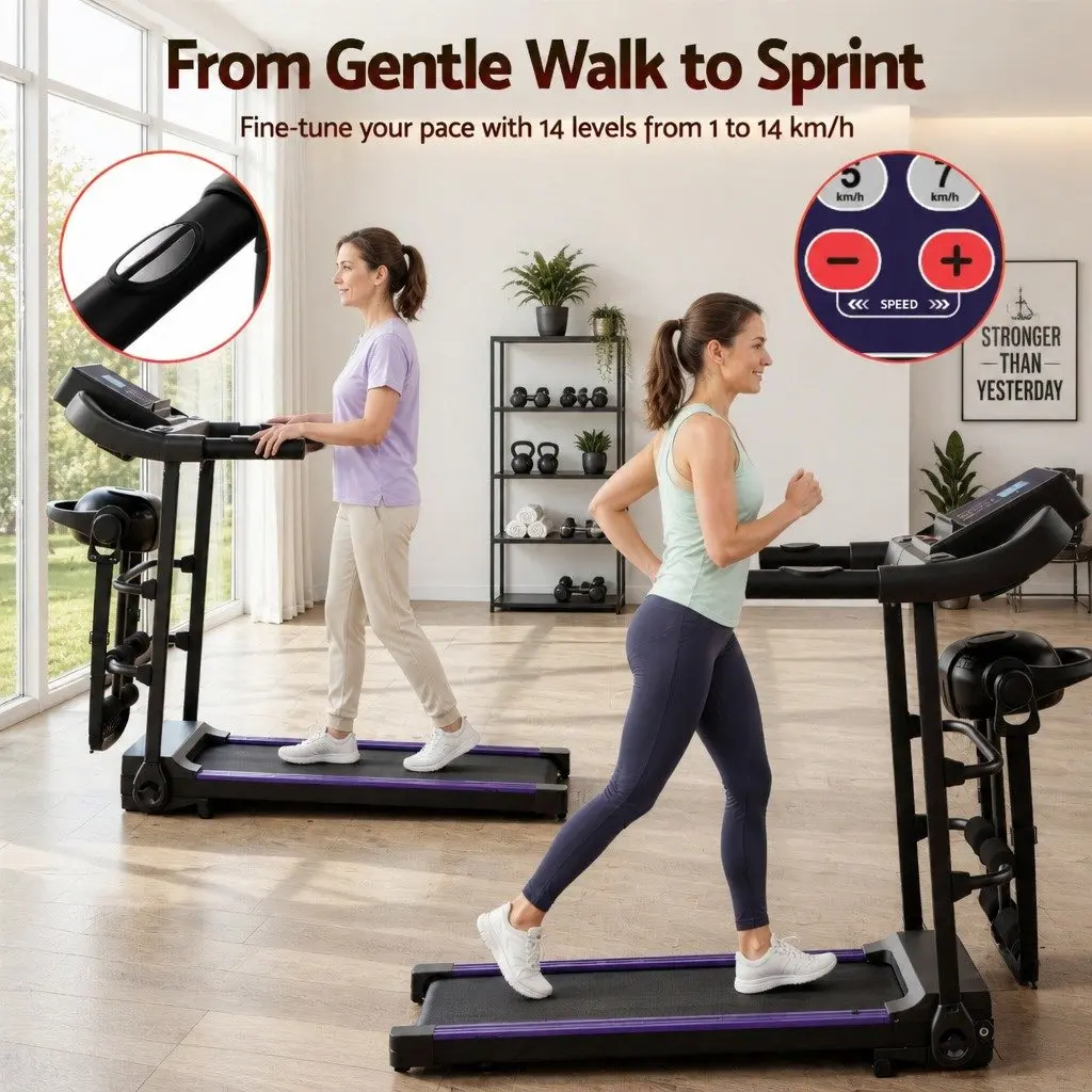 Electric Treadmill Home Fitness Exercise Machine 1215cm x 52cm x 110cm Black