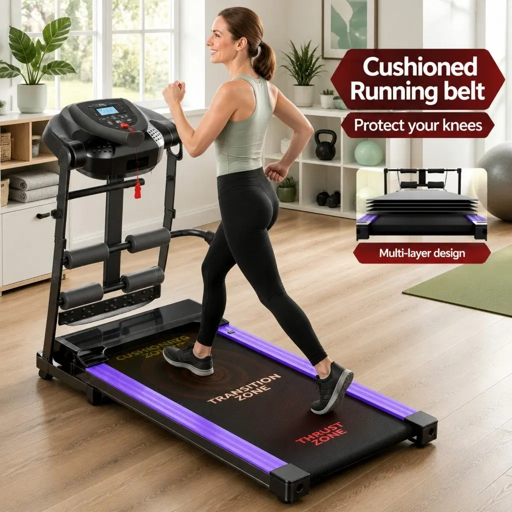 Electric Treadmill Home Fitness Exercise Machine 1215cm x 52cm x 110cm Black