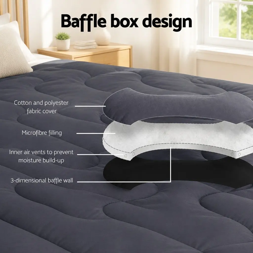 Mattress Topper 3-Zone Comfort Double Bed Charcoal Microfibre 4.5cm Thickness