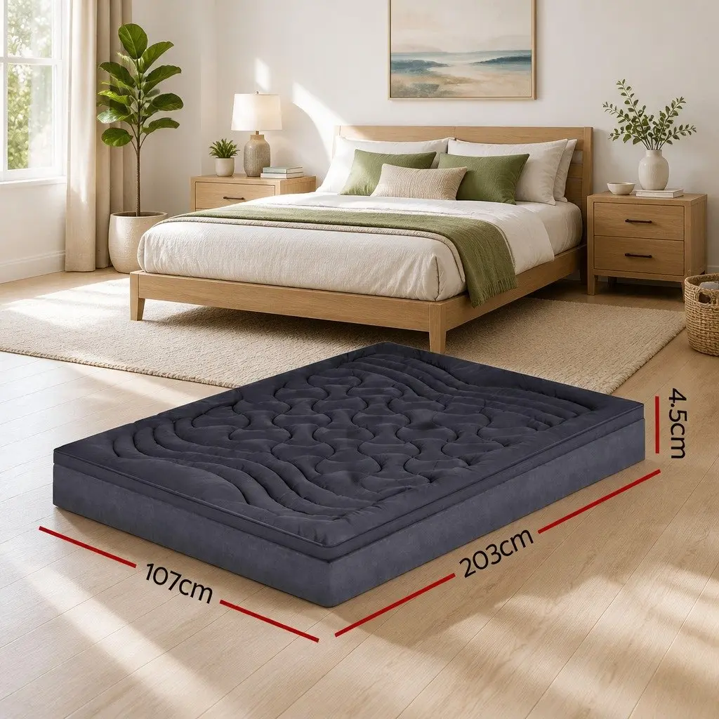 3-Zone Pillowtop Mattress Topper King Single 1000GSM Charcoal Washable Deep